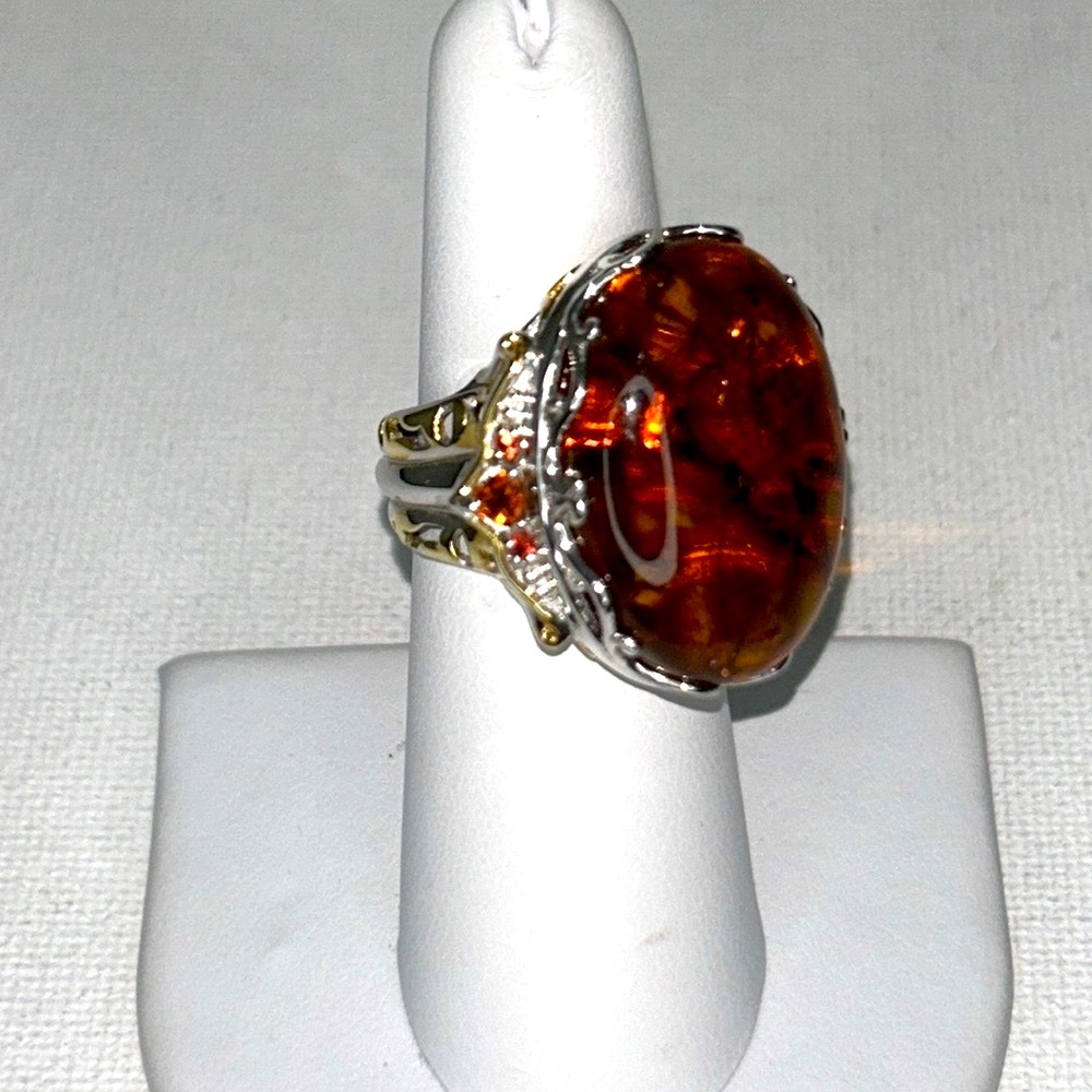 Baltic Amber, Citrine, Sterling Silver, 18K Plating Ring By Gems En Vogue - Picture 12 of 16